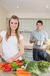 Couple cooking together