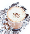 Iced blended frappe coffee with chocolate  on white background