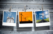 Photo: Three pictures of different themes hung with clothespins Three pictures of different themes hung with clothespins