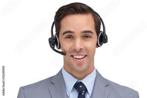 Photo: Happy assistant with headset Happy assistant with headset