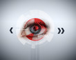Close up of woman blue eye with red analysis