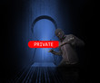 Doorway blocked by red private sign with burglar