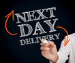 Man writing next day delivery with a chalk