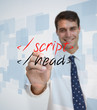 Photo: Smiling businessman writing sql code Smiling businessman writing sql code