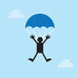 Figure falling from the sky with a parachute