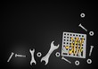 discount sign on black technic background
