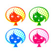 Colorful retro girl face with basic emotions
