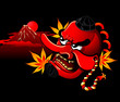Tengu mask over Mt.Fuji and autumn leaves