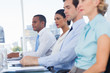 Colleagues sitting in line