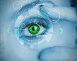 Woman stretching her eye for a security identification 