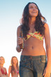Attractive woman holding beer 