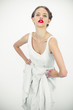 Beautiful teen posing with a white dress