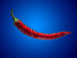 Chili pepper into water on blue