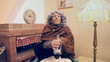 Grandma strange drinking in hiding from a glass bottle
