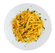 potatoes tasty fries plate dill isolated on white background cli