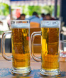 Two beer mugs close-up