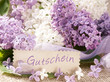 canvas print picture - Fliederblüten mit Schild "Gutschein"
