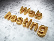 SEO web development concept: Golden Web Hosting on digital backg