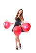 Foto: beautiful girl with red balloon in form heart beautiful girl with red balloon in form heart