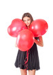 Foto: beautiful girl with red balloon in form heart beautiful girl with red balloon in form heart