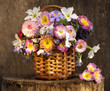 bouquet of spring flowers in a basket