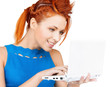 smiling woman with laptop computer