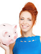 lovely woman with big piggy bank