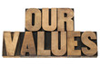 Photo: our values in wood type our values in wood type