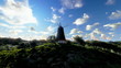 Wind Mill and timelapse clouds at sunset, day to night