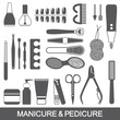 Manicure and pedicure tools and products vector silhouette set