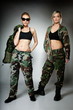 Two women in military clothes, army girls