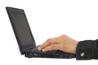 Employee hands working with laptop isolated over white backgroun