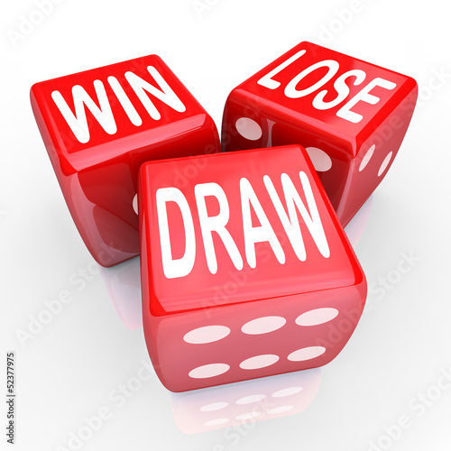 Illustration: Win Lose Draw Words Three 3 Red Dice Competition Game Win Lose Draw Words Three 3 Red Dice Competition Game