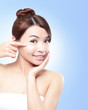 beautiful face of girl applying moisturize cream