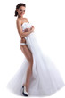 Smiling bride posing in seductive lingerie