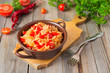 Mexican cuisine: rice with pepper, onion and kidney bean