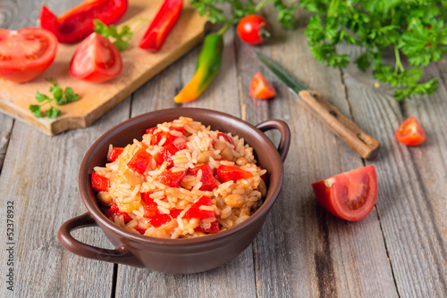 Photo: Mexican rice with pepper, onion and kidney bean Mexican rice with pepper, onion and kidney bean