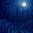 vector illustration of dense jungle in full moon night
