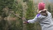 Girl trout fishing.