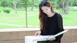 Asian women student looking profile in university and smiling