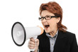 Businesswoman screaming through megaphone