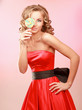 young happy woman with lollipop