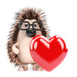 Cute hedgehog has a Valentines heart