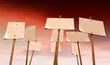 Blank Strikers Picket Plackards And Red Sky