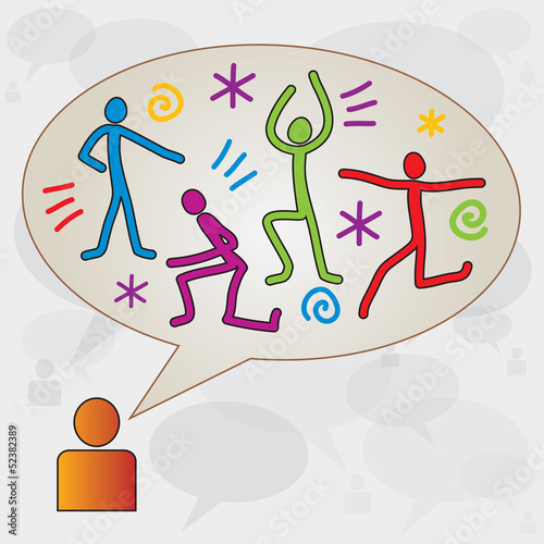 Vector: Personnage avec Boite Dialogue / Bulle et Icones Sport Fitness Personnage avec Boite Dialogue / Bulle et Icones Sport Fitness