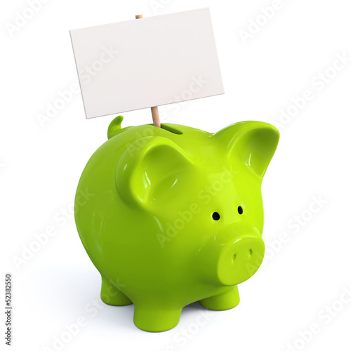 Illustration: Green piggy bank with signboard Green piggy bank with signboard