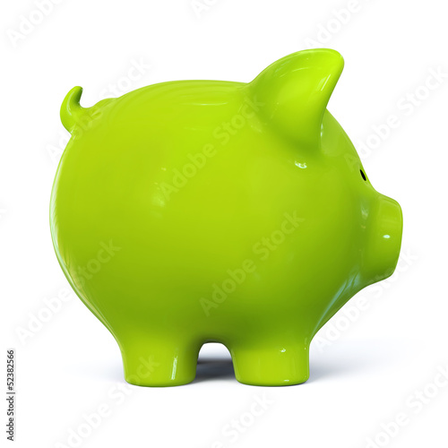 Illustration: Green piggy bank - side view Green piggy bank - side view