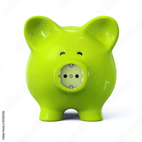 Illustration: Green piggy bank with power outlet Green piggy bank with power outlet