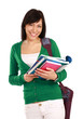 Female student with books,isolated on white background