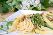 Foto: Spaghetti an Sommergemüse mit Spargelspitzen Spaghetti an Sommergemüse mit Spargelspitzen